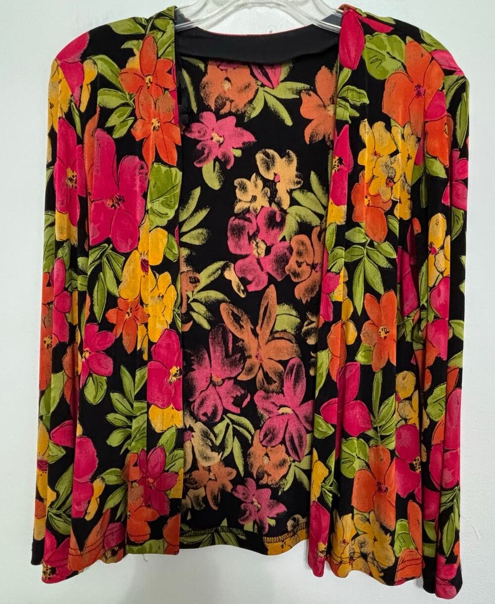 Ronni Nicole Tropical Floral Open Front Cardigan Large